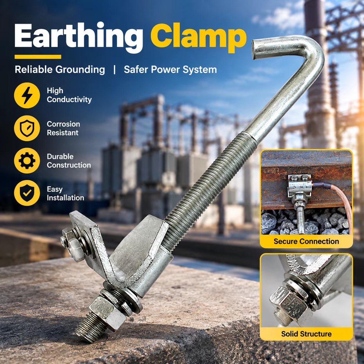 Rail Grounding Clamp for Track & Catenary Earthing image 1