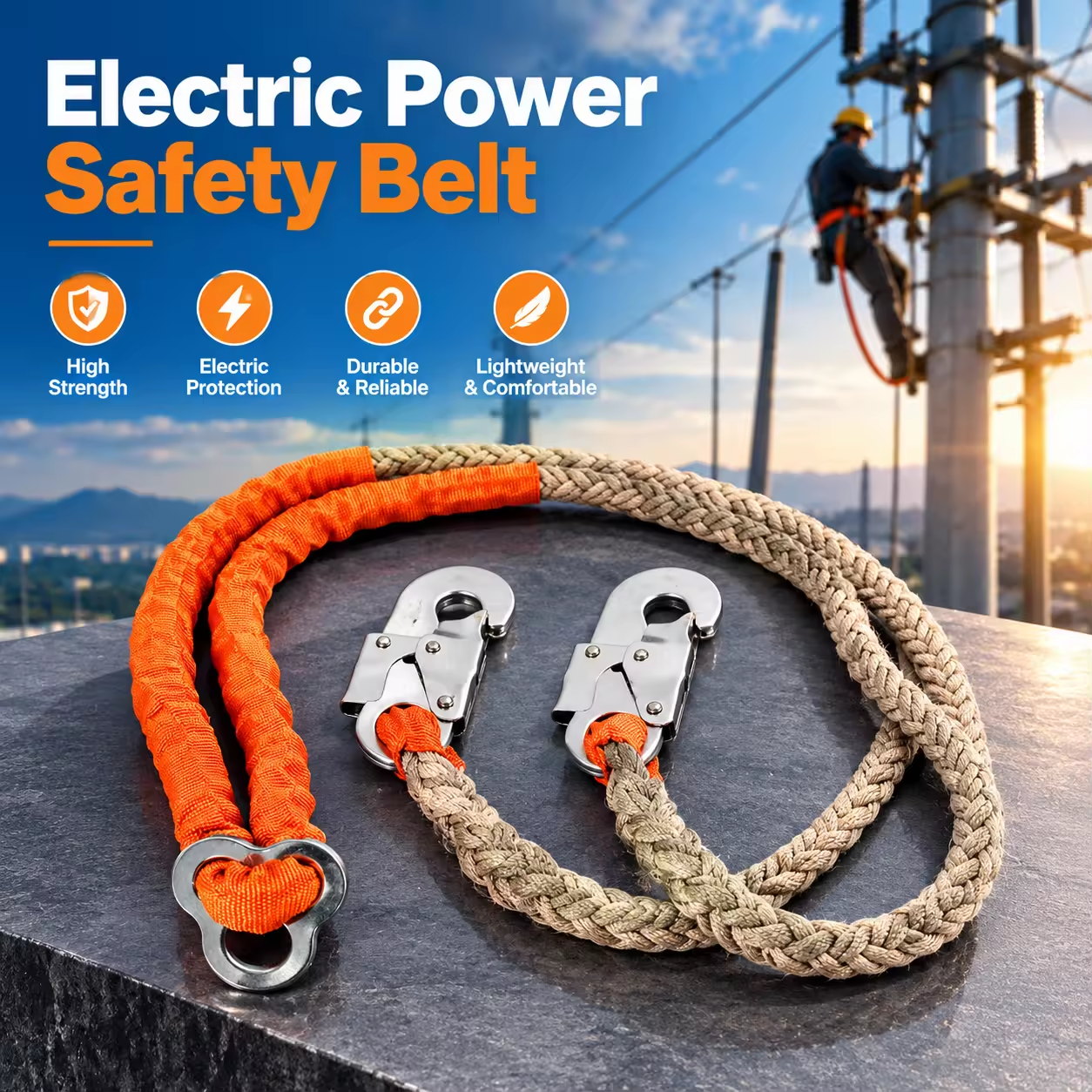 Electric Power Safety Belt Harness with Double Rope Lanyard